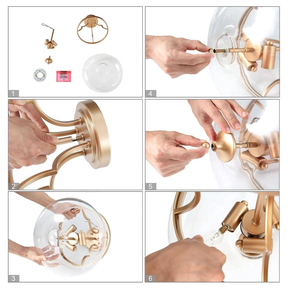 Modern Round Ceiling Light 3-Light Gold Circle Semi-Flush Mount Light with Clear Glass Shade by Uolfin - Image 6