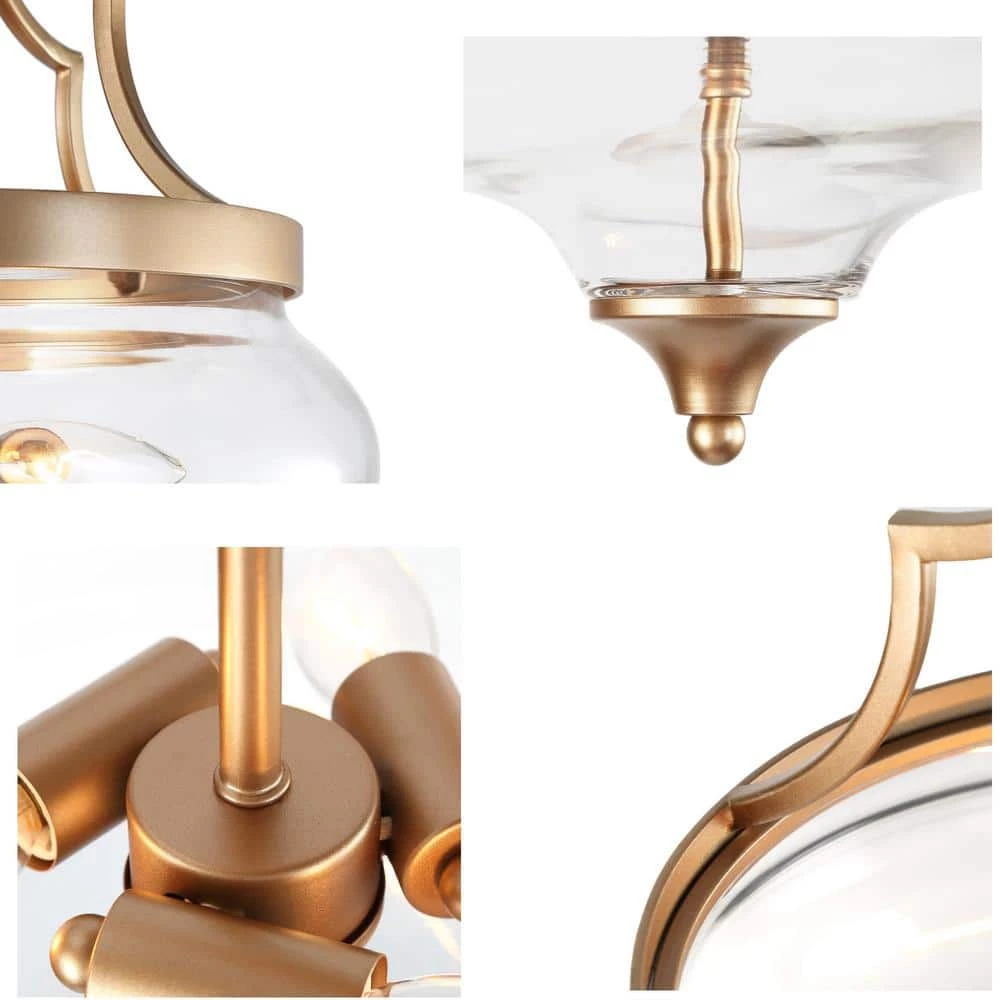 Modern Round Ceiling Light 3-Light Gold Circle Semi-Flush Mount Light with Clear Glass Shade by Uolfin - Image 5