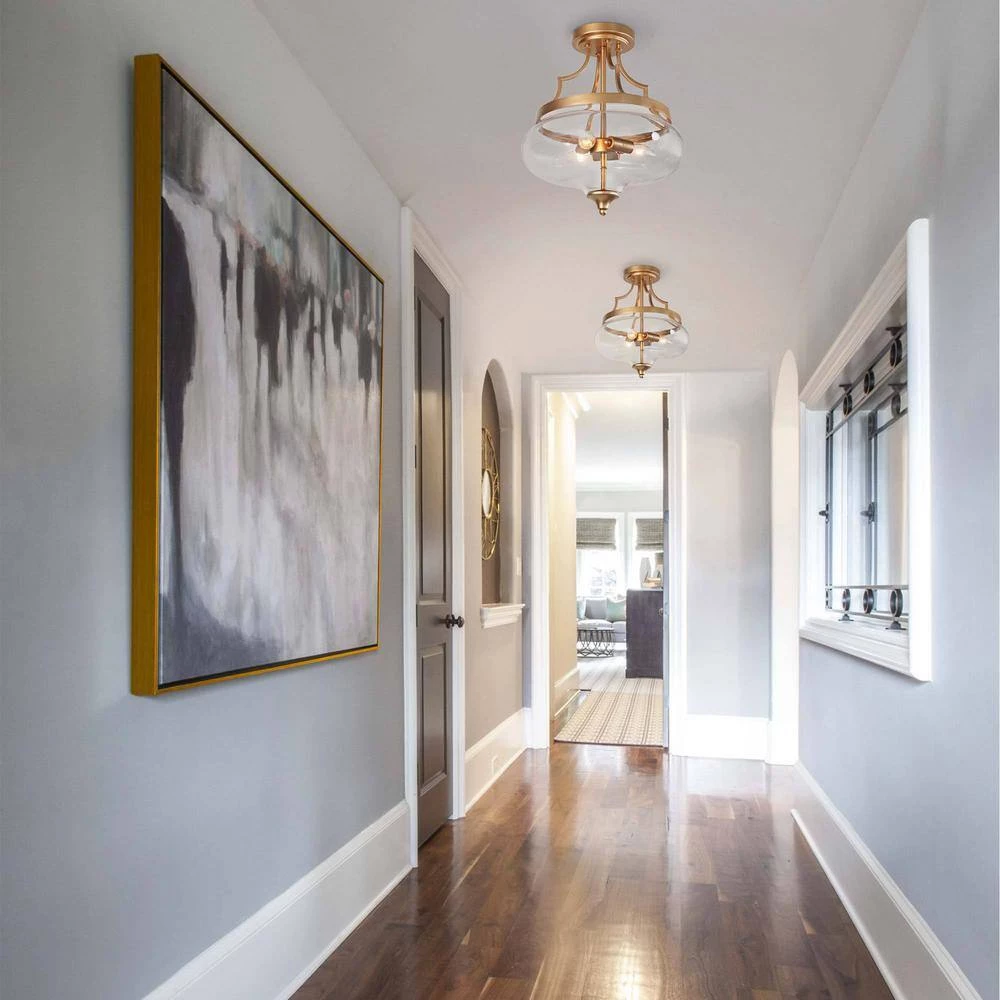 Modern Round Ceiling Light 3-Light Gold Circle Semi-Flush Mount Light with Clear Glass Shade by Uolfin - Image 4