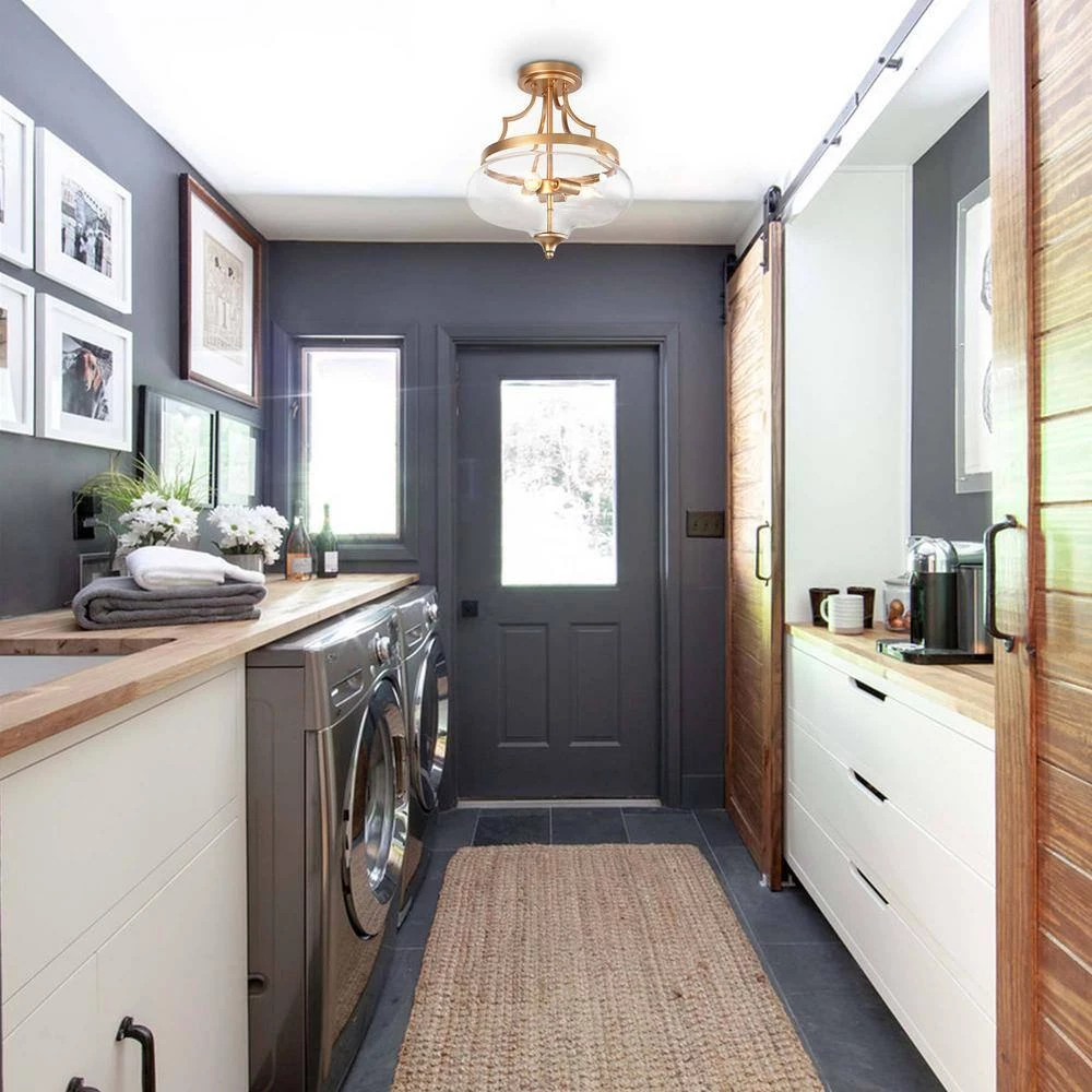 Modern Round Ceiling Light 3-Light Gold Circle Semi-Flush Mount Light with Clear Glass Shade by Uolfin - Image 8