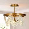 Modern Farmhouse Boho Ceiling Light 3-Light Antique Gold Round Semi-Flush Mount Light with White Wood Beads by Uolfin