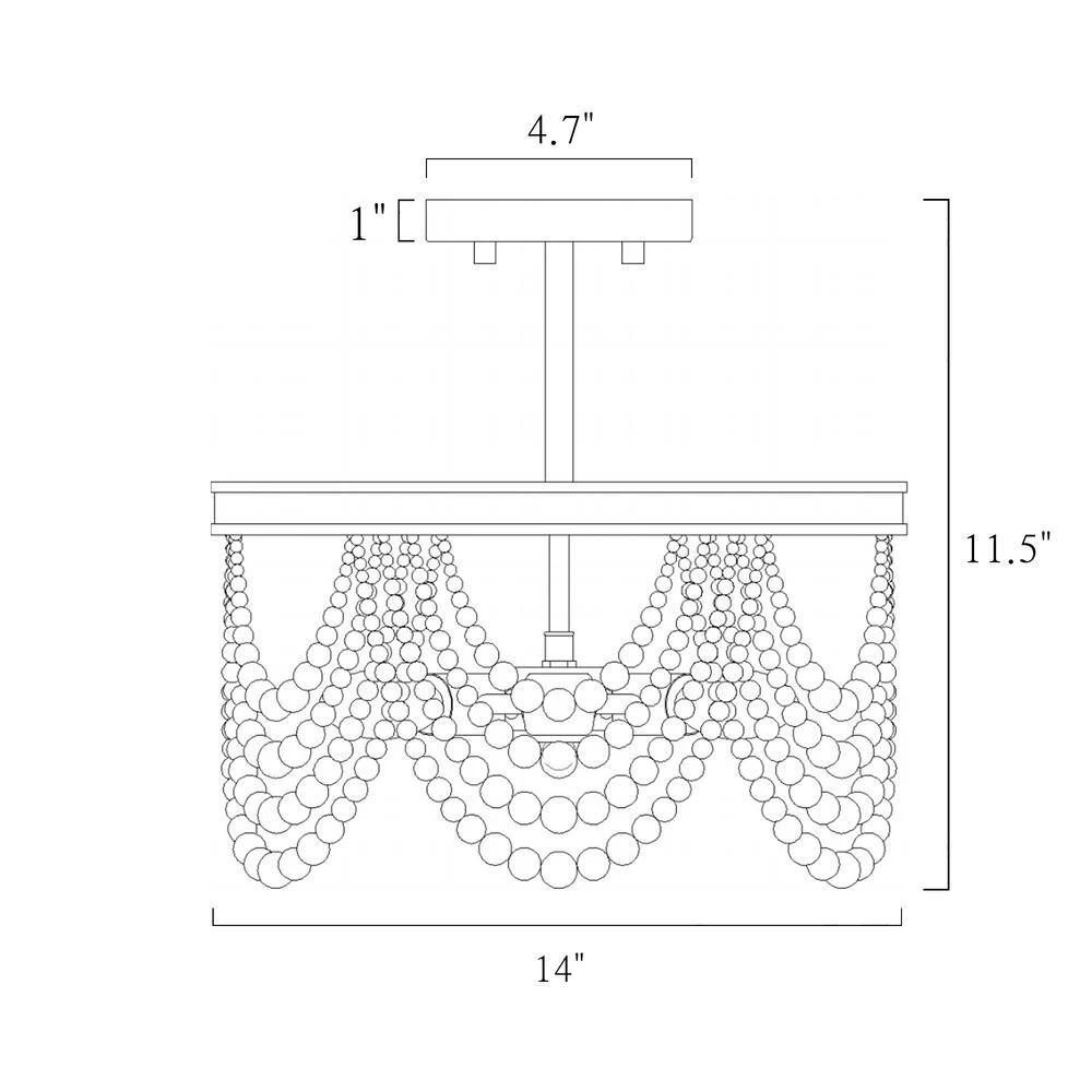 Modern Farmhouse Boho Ceiling Light 3-Light Antique Gold Round Semi-Flush Mount Light with White Wood Beads by Uolfin - Image 5