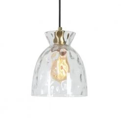 1-Light Modern Brass Gold and Black Pendant Light with Water Glass Shade by Uolfin