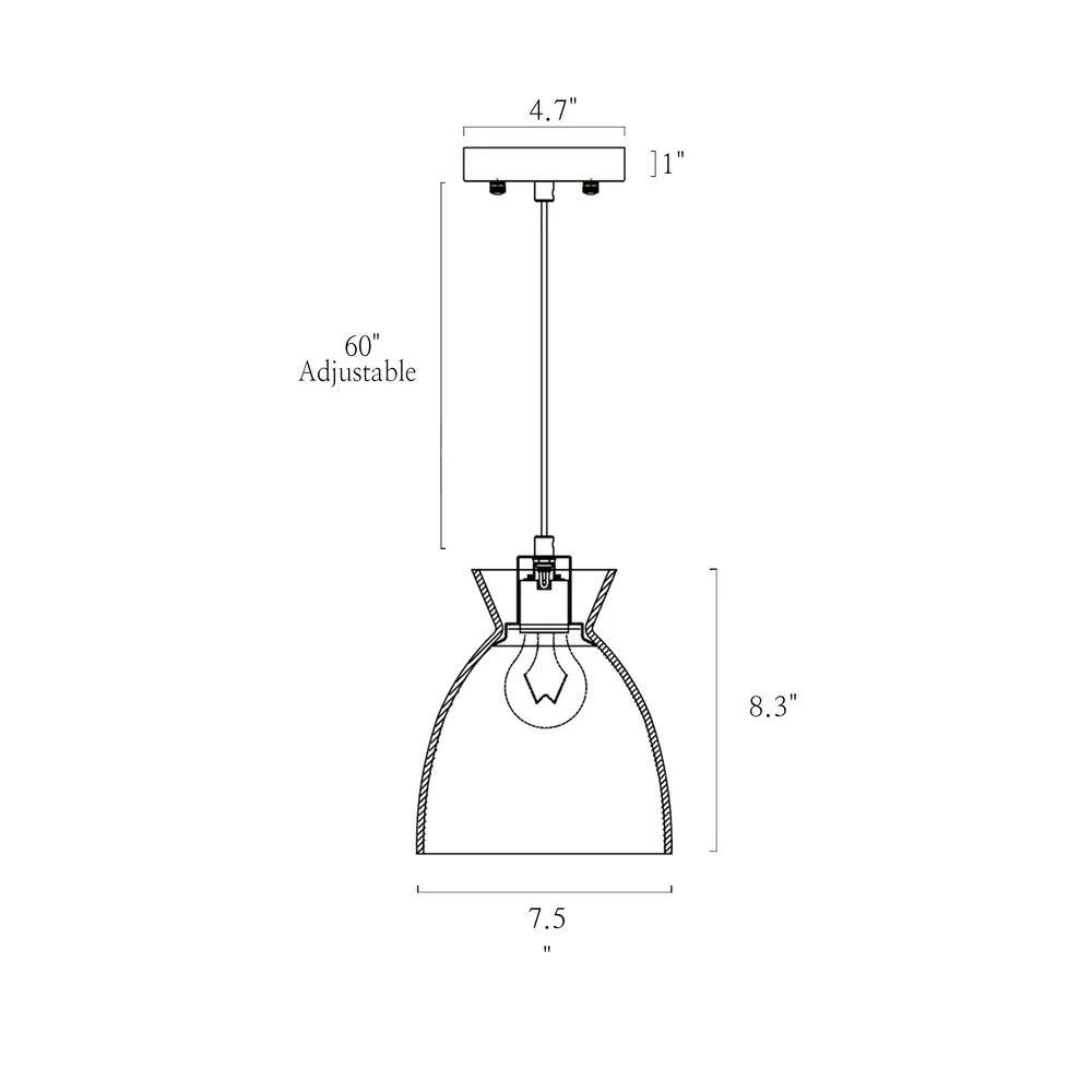 1-Light Modern Brass Gold and Black Pendant Light with Water Glass Shade by Uolfin - Image 3