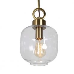 1-Light Modern Brass Gold Pendant Light with Clear Glass Shade by Uolfin