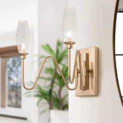 Modern Farmhouse Bathroom Vanity Light, 2-Light Gold Transitional Wall Sconces Lighting with Geometric Shades by Uolfin