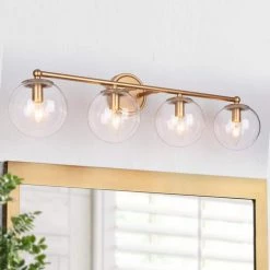 Modern Globe Bedroom Wall Lights 30 in. 4-Light Dome Bathroom Wall Light Fixture with Clear Glass Shades by Uolfin