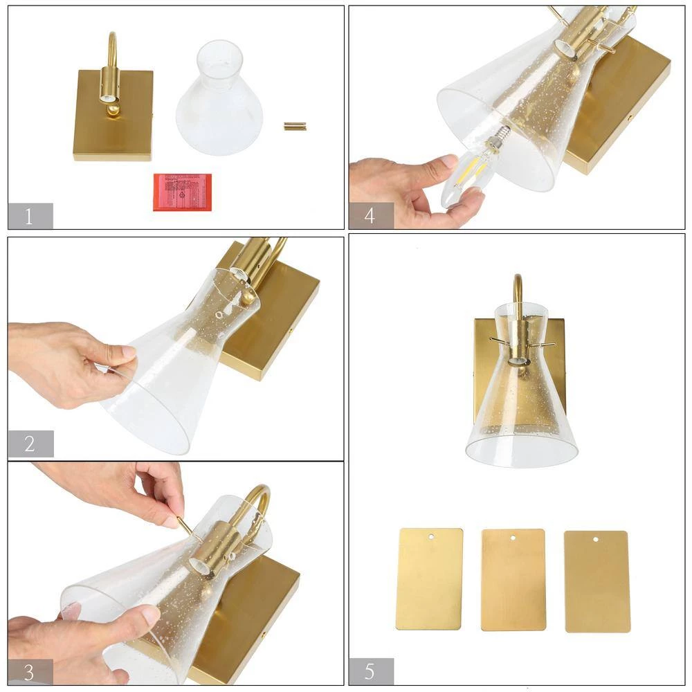 Modern Funnel Bedroom Wall Light(s) 1-Light Gold Bathroom Vanity Light Dome Wall Mount Sconce with Seeded Glass Shade by Uolfin - Image 7