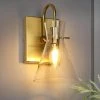 Modern Funnel Bedroom Wall Light(s) 1-Light Gold Bathroom Vanity Light Dome Wall Mount Sconce with Seeded Glass Shade by Uolfin