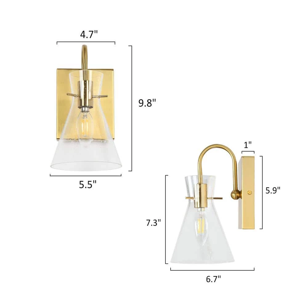Modern Funnel Bedroom Wall Light(s) 1-Light Gold Bathroom Vanity Light Dome Wall Mount Sconce with Seeded Glass Shade by Uolfin - Image 5