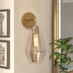 Modern Geometric Wall Sconce Mila Transitional 1-Light Brass Gold Tube Vanity Light with Frosted Glass Shade by Uolfin