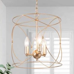 Modern Dining Room Drum Chandelier 3-Light Brass Gold Medium 13 in. Transitional Candlestick Hanging Pendant Light by Uolfin