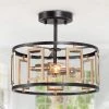 Modern Semi Flush Mount Lighting, 2-Light Antique Brushed Black and Brass Gold Kitchen Semi-Flush Mount Ceiling Light by Uolfin