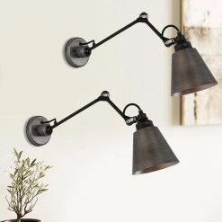 Modern Brushed Black Wall Light,1-Light Farmhouse Kitchen Plug-In or Hardwired Swing Arm Wall Lamp (2 Pack) by Uolfin