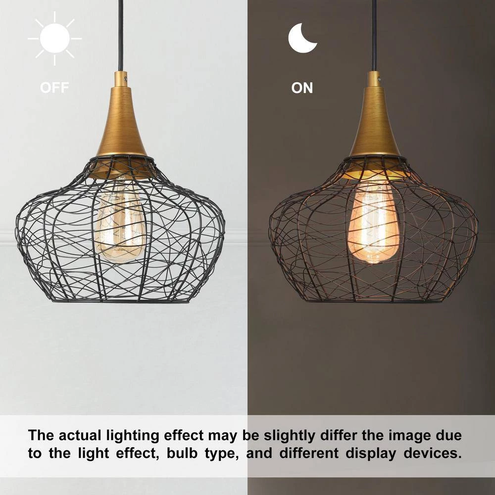 Modern Kitchen Pendant Lighting 1-Light Black & Brass Cage Pendant Lighting for Kitchen Island by Uolfin - Image 8
