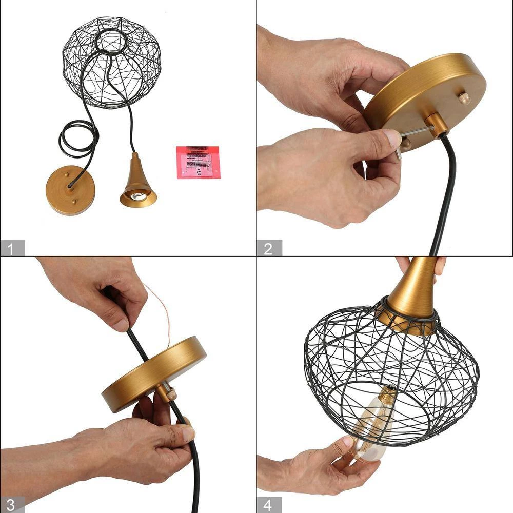 Modern Kitchen Pendant Lighting 1-Light Black & Brass Cage Pendant Lighting for Kitchen Island by Uolfin - Image 7