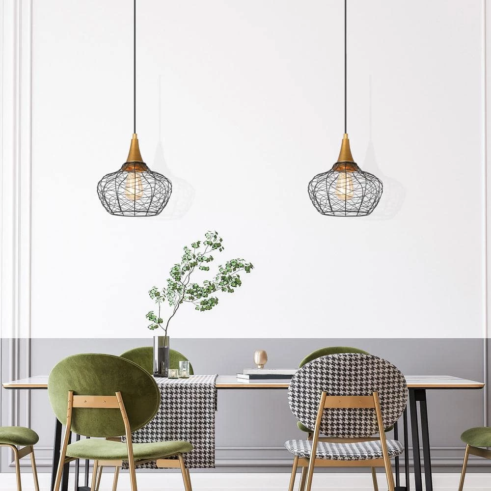 Modern Kitchen Pendant Lighting 1-Light Black & Brass Cage Pendant Lighting for Kitchen Island by Uolfin - Image 5