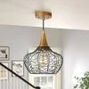 Modern Cage Ceiling Light Lirin 1-Light Brushed Gold Farmhouse Dome Semi-Flush Mount Light with Black Metal Shade by Uolfin