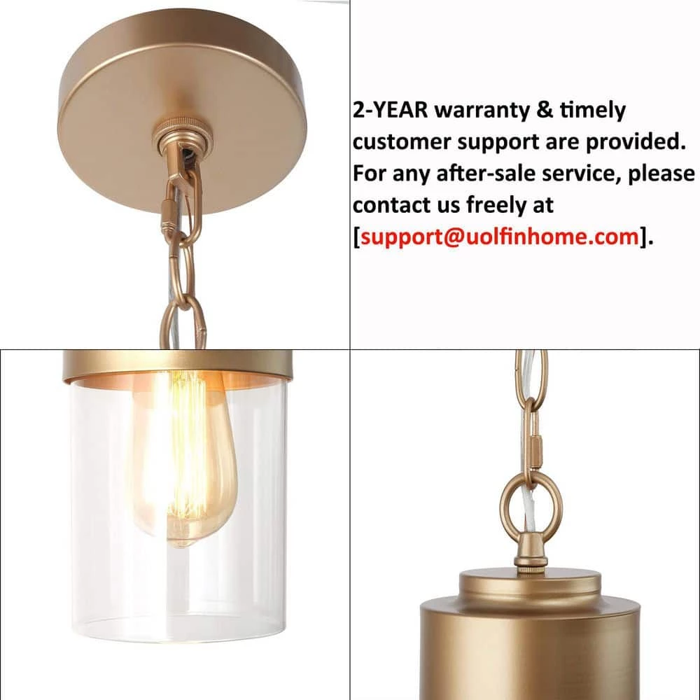 Modern Cylinder Pendant Light, Loe 1-Light Gold Kitchen Island Pendant Light with Clear Glass Shade by Uolfin - Image 4