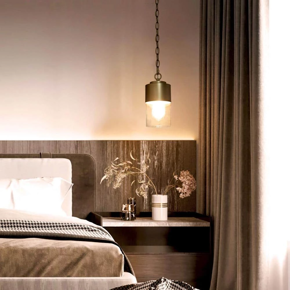 Modern Cylinder Pendant Light, Loe 1-Light Gold Kitchen Island Pendant Light with Clear Glass Shade by Uolfin - Image 2