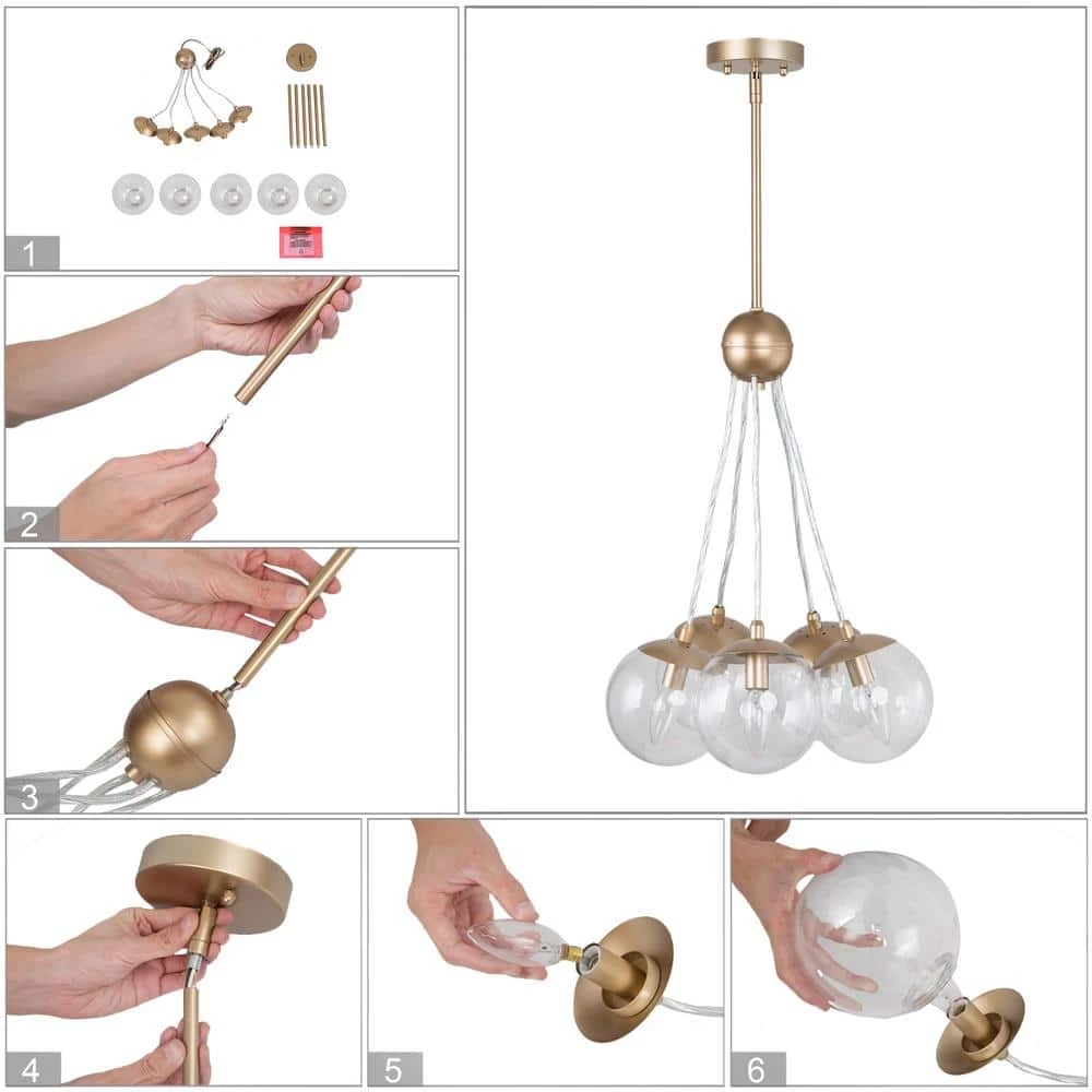 Rose Gold Globe Island Chandelier Bubble 5-Light Modern Cluster Pendant Light with Clear Glass Shades by Uolfin - Image 5