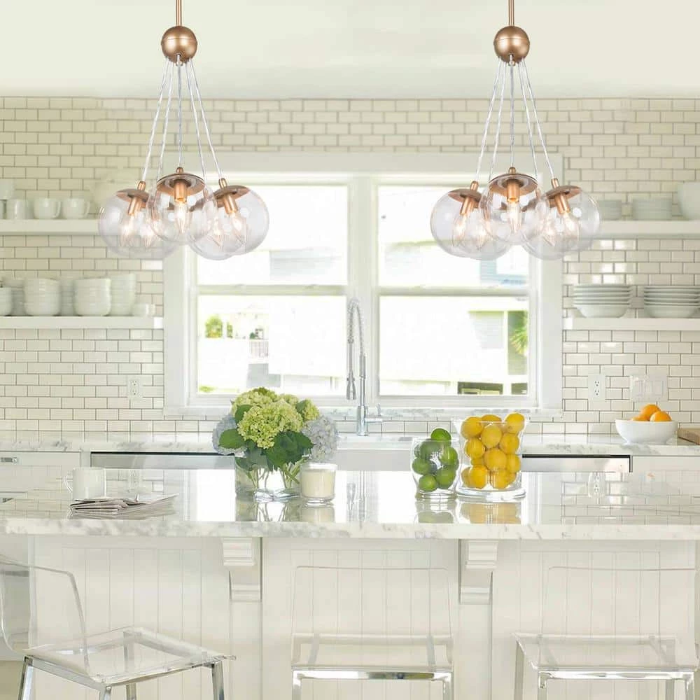 Rose Gold Globe Island Chandelier Bubble 5-Light Modern Cluster Pendant Light with Clear Glass Shades by Uolfin - Image 4