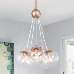 Rose Gold Globe Island Chandelier Bubble 5-Light Modern Cluster Pendant Light with Clear Glass Shades by Uolfin