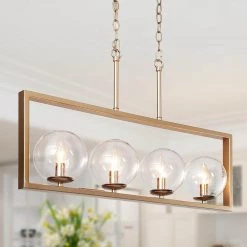 Modern Gold Kitchen Island Chandelier, 30 in. 4-Light Farmhouse Brass Globe Dining Living Room Chandelier Pendant Light by Uolfin