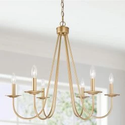 Modern Champagne Gold Island Chandelier Akaishi 28 in. 6-Light Candlestick Chandelier Pendant Light for Dining Room by Uolfin