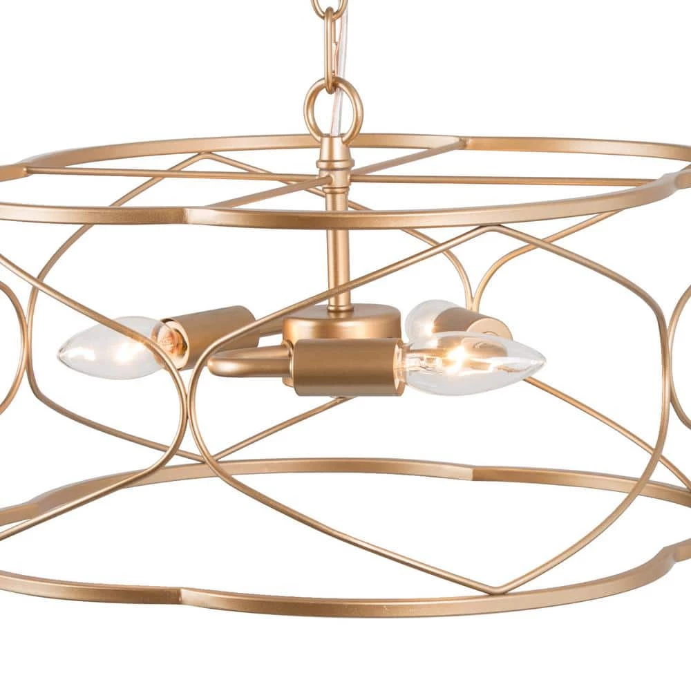 Modern Drum Chandelier Pendant Light 16 in. 3-Light Brass Gold Farmhouse Cage Chandelier for Kitchen Island by Uolfin - Image 5
