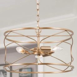 Modern Drum Chandelier Pendant Light 16 in. 3-Light Brass Gold Farmhouse Cage Chandelier for Kitchen Island by Uolfin