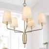 Modern Farmhouse Island Shaded Chandelier Light, 5-Light Gold Candlestick Bedroom Chandelier with Cone Fabric Shades by Uolfin
