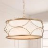 Brass Drum Cage Chandelier Imogen 3-Light Modern Farmhouse Gold Round Pendant Light with Fabric Shade by Uolfin