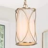 Modern Drum Island Pendant Light Imogen 6.5 in. 1-Light Brass Gold Cage Chandelier Pendant Light with Fabric Shade by Uolfin