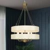 Modern Gold Drum Bedroom Chandelier, 4-Light Farmhouse Copper Gold Dining Room Chandelier with Fabric Shade by Uolfin