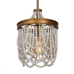 1-Light Modern Farmhouse Lantern Pendant Chandelier Light with Wood Beads by Uolfin