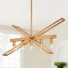 Geometric Gold Chandelier, Modern 5-Light Brushed Deep Gold Island Farmhouse Chandelier Ceiling Light with Candle Style by Uolfin