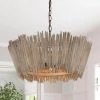 Farmhouse Brown Wood Chandelier Pendant Light Maya 3-Light Handcrafted Drum Island Chandelier by Uolfin