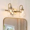 Modern Teardrop Bedroom Wall Sconce 2-Light Electroplated Brass Bell Bathroom Vanity Light with Clear Glass Shades by Uolfin