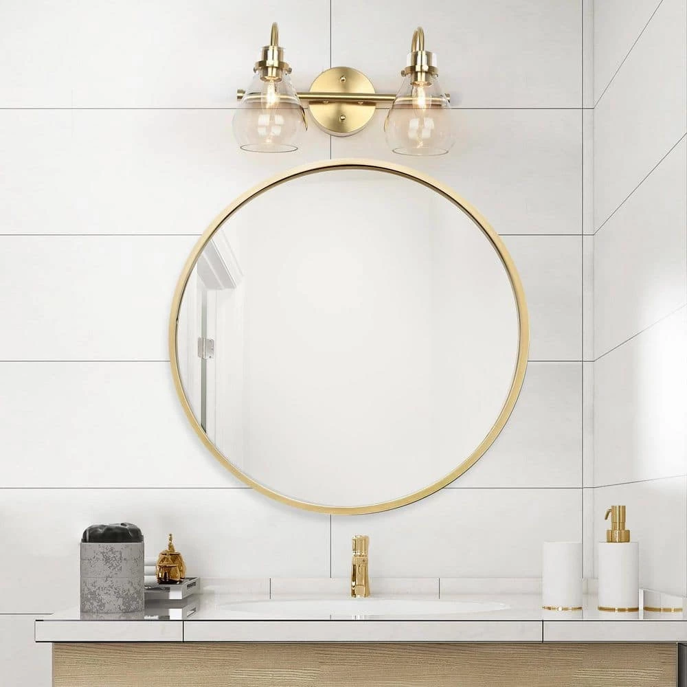 Modern Teardrop Bedroom Wall Sconce 2-Light Electroplated Brass Bell Bathroom Vanity Light with Clear Glass Shades by Uolfin - Image 2