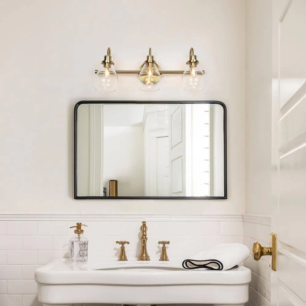 Modern Teardrop Bedroom Wall Light 3-Light Electroplated Brass Dome Bathroom Vanity Light with Clear Glass Shades by Uolfin - Image 2