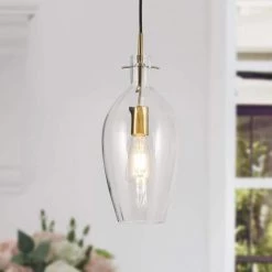 Modern Kitchen Island Pendant Light 1-Light Electroplated Brass Vase Pendant Light with Clear Glass Shade by Uolfin