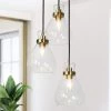 Modern Height Adjustable Ceiling Light 3-Light Electroplated Brass Chandelier Light with Teardrop Clear Glass Shades by Uolfin