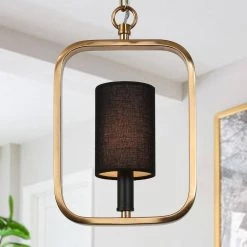 Modern Electroplated Brass Island Pendant Light Quinn 1-Light Chandelier Pendant Light with Fabric Shade by Uolfin