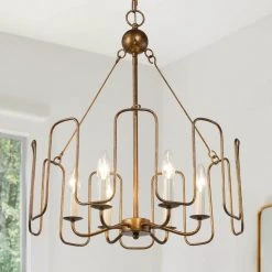 Antique Gold Dining Room Chandelier, 6-Light Modern Farmhouse Bedroom Ceiling Chandelier Light Fixture by Uolfin