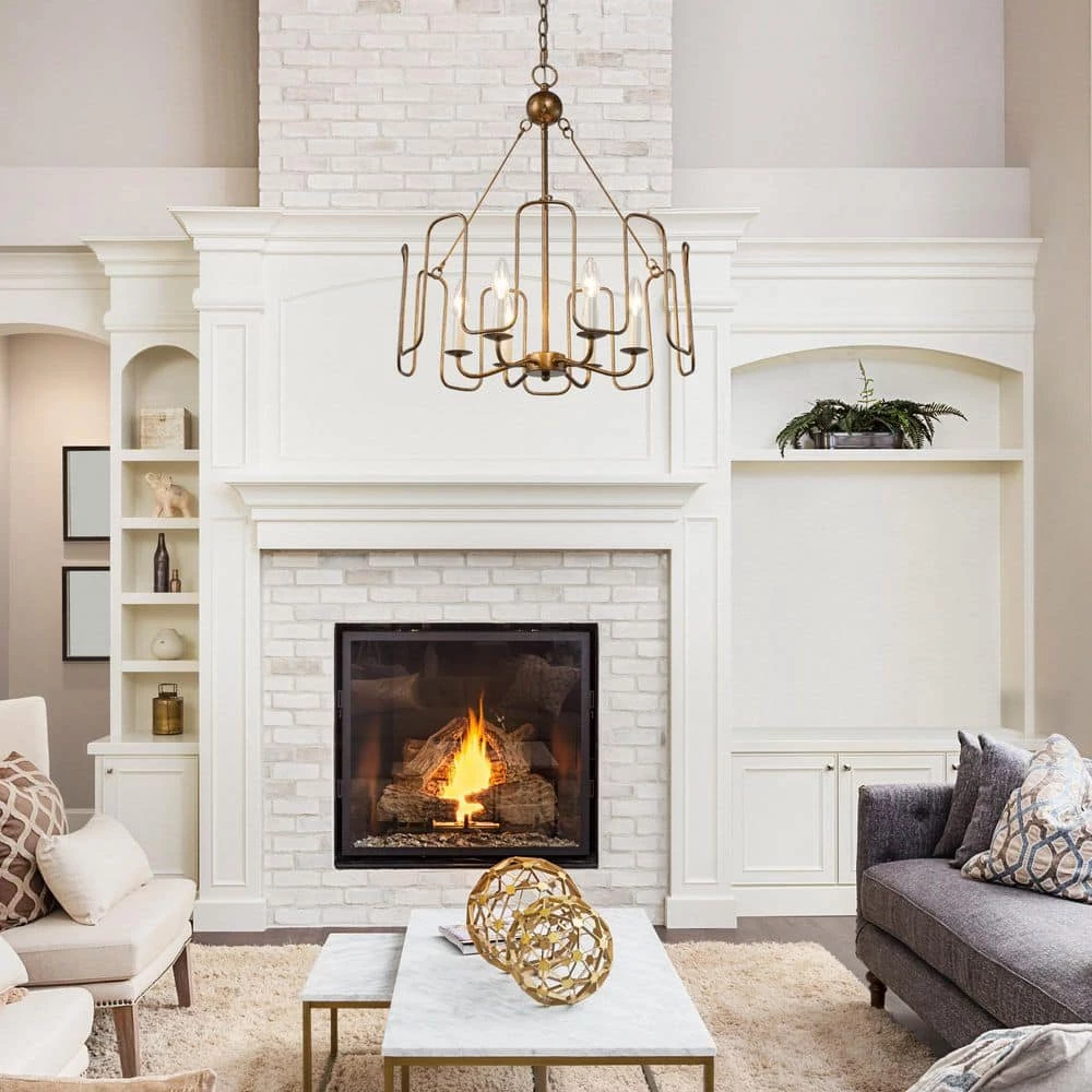 Antique Gold Dining Room Chandelier, 6-Light Modern Farmhouse Bedroom Ceiling Chandelier Light Fixture by Uolfin - Image 2