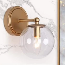 Bubble Modern Globe Bedroom Wall Lights 1-Light Gold Round Wall Sconce Light with Clear Glass Shade by Uolfin
