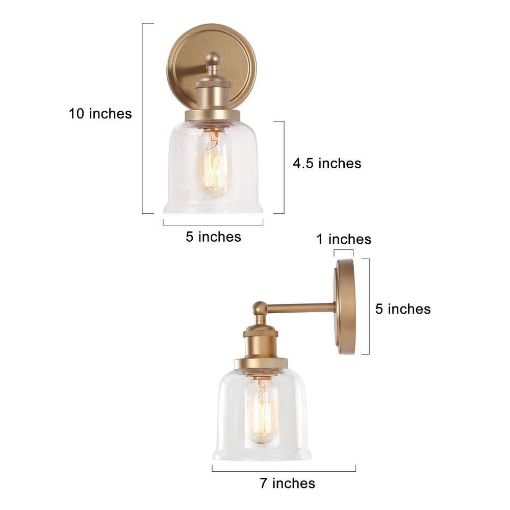 Modern Gold Bedroom Wall Lights 1-Light Bell Bathroom Vanity Lighting with Clear Glass Shade by Uolfin - Image 5