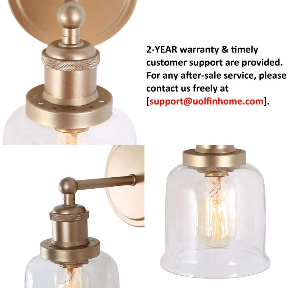 Modern Gold Bedroom Wall Lights 1-Light Bell Bathroom Vanity Lighting with Clear Glass Shade by Uolfin - Image 4