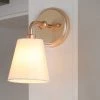 Modern Gold Bedroom Wall Light, 1-Light Farmhouse Gold Wall Sconce Bathroom Vanity Light with Fabric Shade by Uolfin